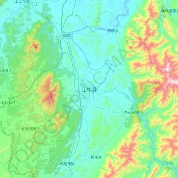 Mapa topográfico 江华县, altitude, relevo