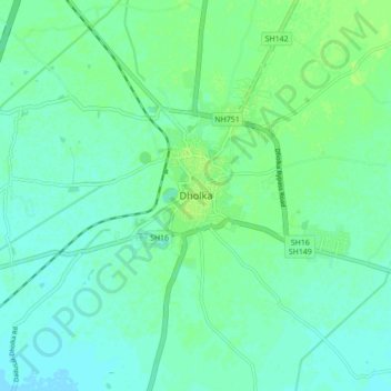 Mapa topográfico Dholka, altitude, relevo