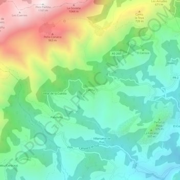 Mapa topográfico Cofiño, altitude, relevo