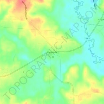 Mapa topográfico Martinsville, altitude, relevo