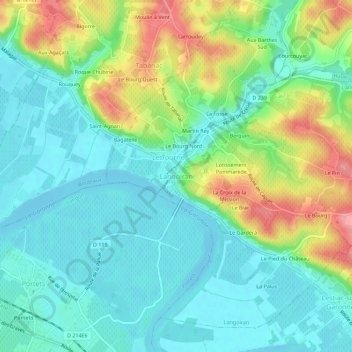 Mapa topográfico Langoiran, altitude, relevo
