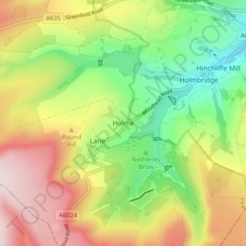 Mapa topográfico Holme, altitude, relevo