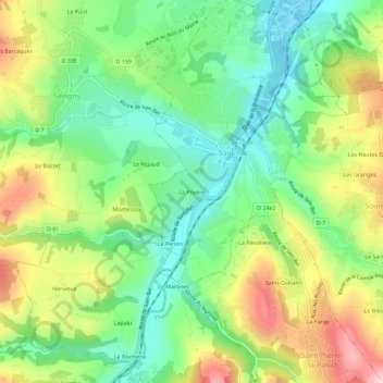Mapa topográfico La Poyère, altitude, relevo