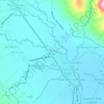Mapa topográfico Hamparan Pugu, altitude, relevo