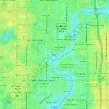 Mapa topográfico Gilberts, altitude, relevo