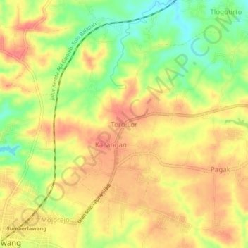 Mapa topográfico Toro Lor, altitude, relevo