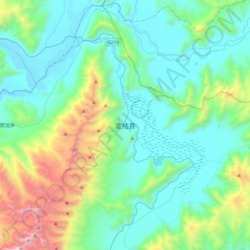 Mapa topográfico 定结县, altitude, relevo