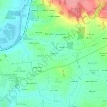 Mapa topográfico La Daviais, altitude, relevo