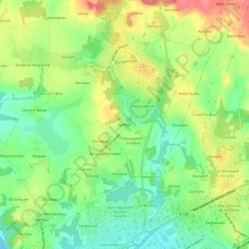 Mapa topográfico Kerflem, altitude, relevo