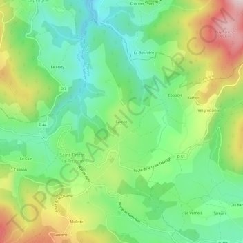 Mapa topográfico Combe, altitude, relevo