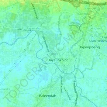 Mapa topográfico Citeureup, altitude, relevo