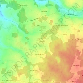 Mapa topográfico Malvrain, altitude, relevo