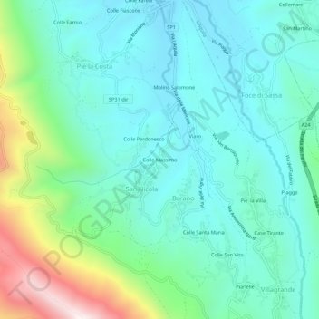Mapa topográfico Colle Massimo, altitude, relevo
