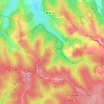 Mapa topográfico Sivens, altitude, relevo