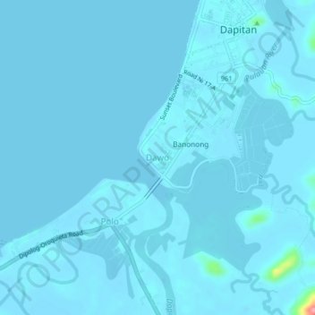 Mapa topográfico Dawo, altitude, relevo