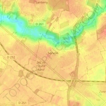 Mapa topográfico Servon, altitude, relevo
