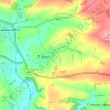 Mapa topográfico Shipton Oliffe, altitude, relevo