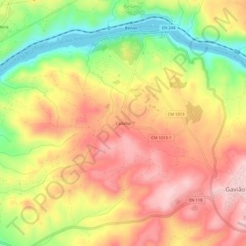 Mapa topográfico Cadafaz, altitude, relevo