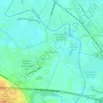 Mapa topográfico Telukjambe, altitude, relevo