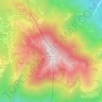 Mapa topográfico Monte la Pelosa, altitude, relevo