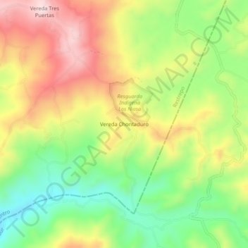Mapa topográfico Vereda Chontaduro, altitude, relevo