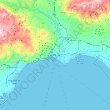 Mapa topográfico Almeria, altitude, relevo