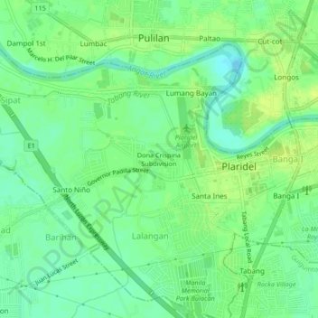 Mapa topográfico Dona Crispina Subdivision, altitude, relevo