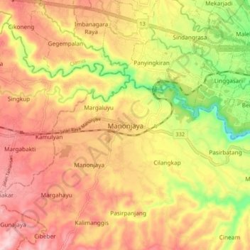 Mapa topográfico Manonjaya, altitude, relevo