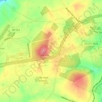 Mapa topográfico Luray Caverns, altitude, relevo
