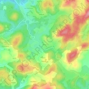 Mapa topográfico Bessat, altitude, relevo