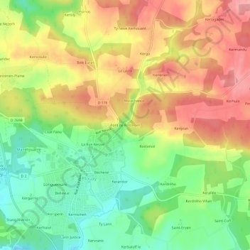 Mapa topográfico Pont de Rostervel, altitude, relevo