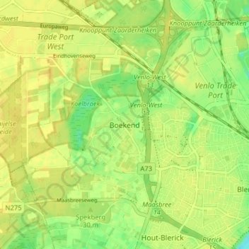 Mapa topográfico Boekend, altitude, relevo