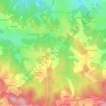 Mapa topográfico Graffeuil, altitude, relevo
