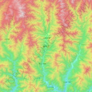 Mapa topográfico 佛坪县, altitude, relevo