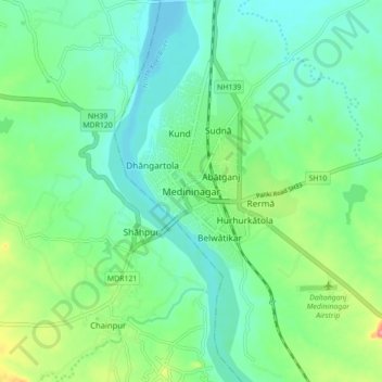 Mapa topográfico Medininagar, altitude, relevo