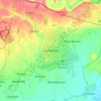 Mapa topográfico Carterton, altitude, relevo