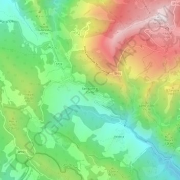 Mapa topográfico Serravalle di Carda, altitude, relevo