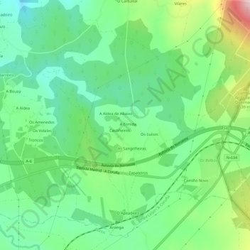 Mapa topográfico A Reborica, altitude, relevo
