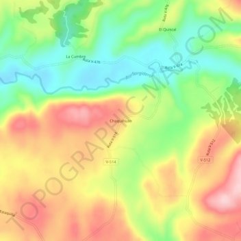 Mapa topográfico Chaquihuán, altitude, relevo