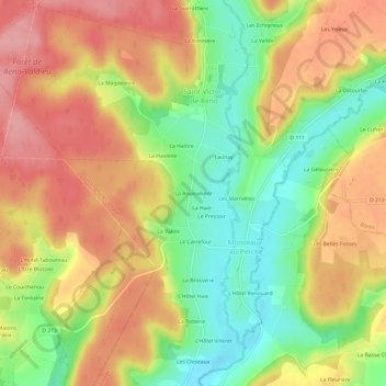 Mapa topográfico La Rousselière, altitude, relevo