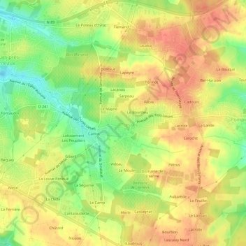 Mapa topográfico Guignan, altitude, relevo