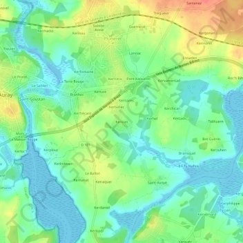 Mapa topográfico Kerizan, altitude, relevo