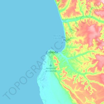 Mapa topográfico Cabinda, altitude, relevo