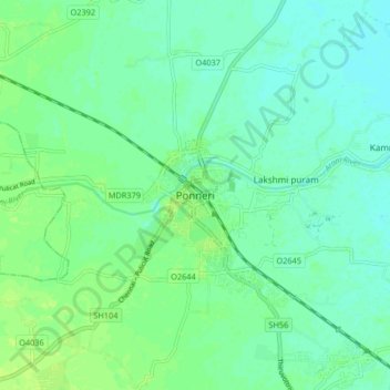 Mapa topográfico Ponneri, altitude, relevo