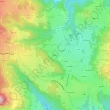 Mapa topográfico Paillette, altitude, relevo