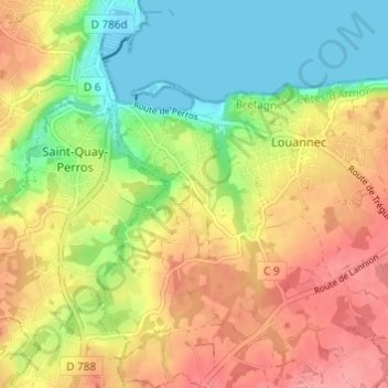 Mapa topográfico Lannec Vihan, altitude, relevo