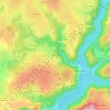 Mapa topográfico Lasciouve, altitude, relevo
