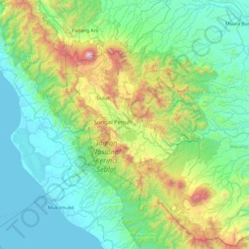 Mapa topográfico Sitinjau Laut, altitude, relevo