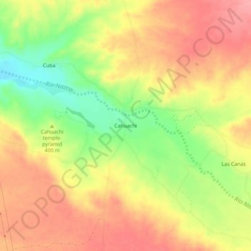 Mapa topográfico Cahuachi, altitude, relevo
