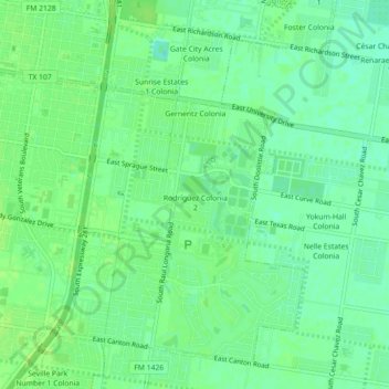 Mapa topográfico Rodríguez Colonia, altitude, relevo